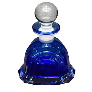 Vintage Beautiful Cobalt Blue/Clear Cut Art Deco Perfume Bottle